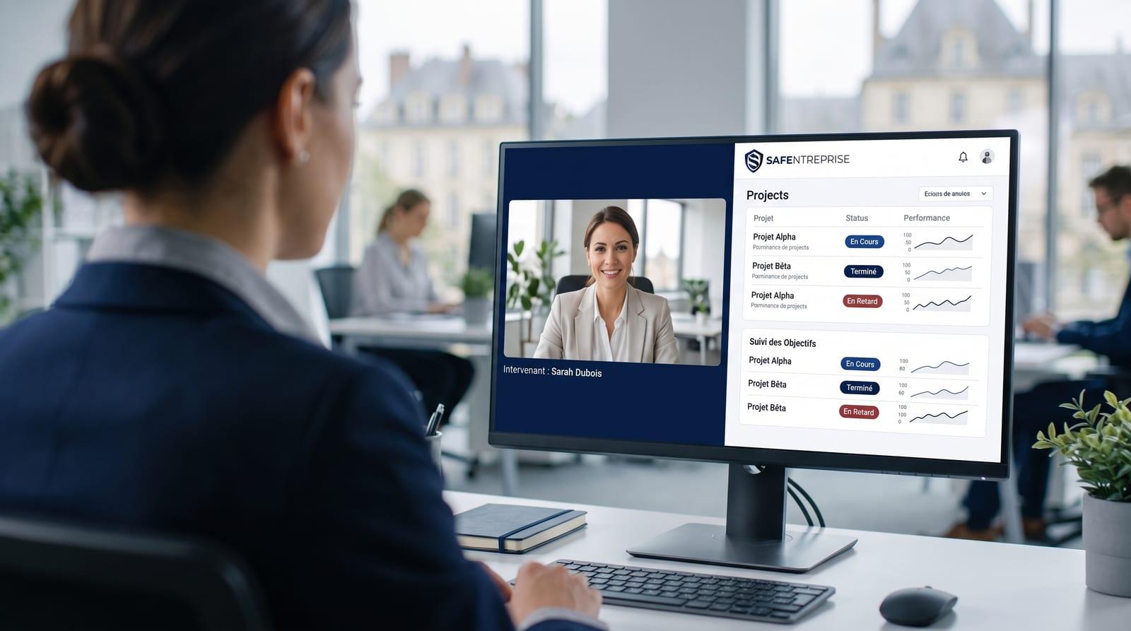 Un poste de travail affichant la console Safentreprise pendant un point à distance.
